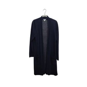 J. Jill Size Mp Linen Blend Open Front Longline Cardigan Navy Sheer LS Pockets